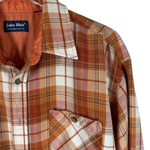 JOHN BLAIR Vintage Men's Large Orange Plaid Lightweight Flannel Shirt